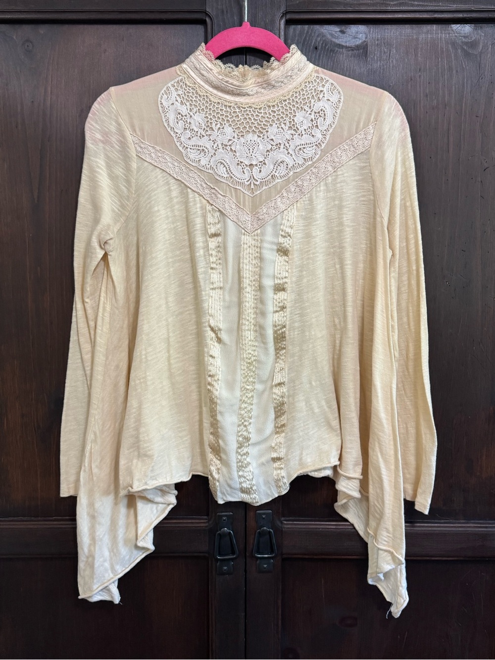 Free People Vintage Style Lace-Detail Cream Women's Top size Medium Coquette